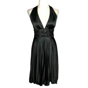 Black Beaded Cocktail Dress Bubble Hem Fit And Flare Halter Betsy & Adam Size 6